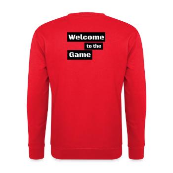 WELCOME TO THE GAME – Minimal Gamer Statement - Unisex Sweatshirt - red - Back - Michal (187cm)
