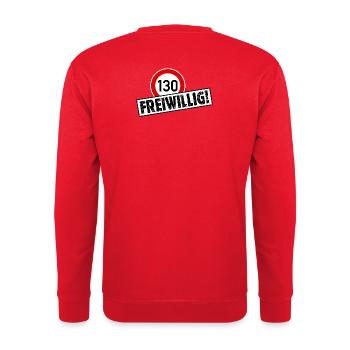 Tempo 130 FREIWILLIG! Tempolimit Aufkleber - Unisex Pullover - Rot - Hinten - Michal (187cm)