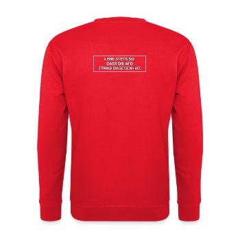 Lebe stets so, dass die AfD etwas dagegen hat. - Unisex Pullover - Rot - Hinten - Michal (187cm)