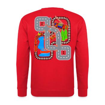 Feuerwehr Spielteppich Rücken Massage - Unisex Pullover - Rot - Hinten - Michal (187cm)