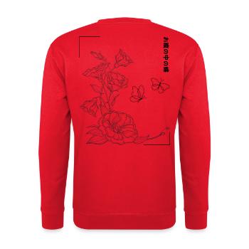 Blumen Aufdruck mit Schmetterlinge - Unisex Pullover - Rot - Hinten - Michal (187cm)