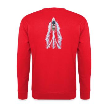 TopAnsicht Jacht mit Wasserwirbel - Unisex Pullover - Rot - Hinten - Michal (187cm)