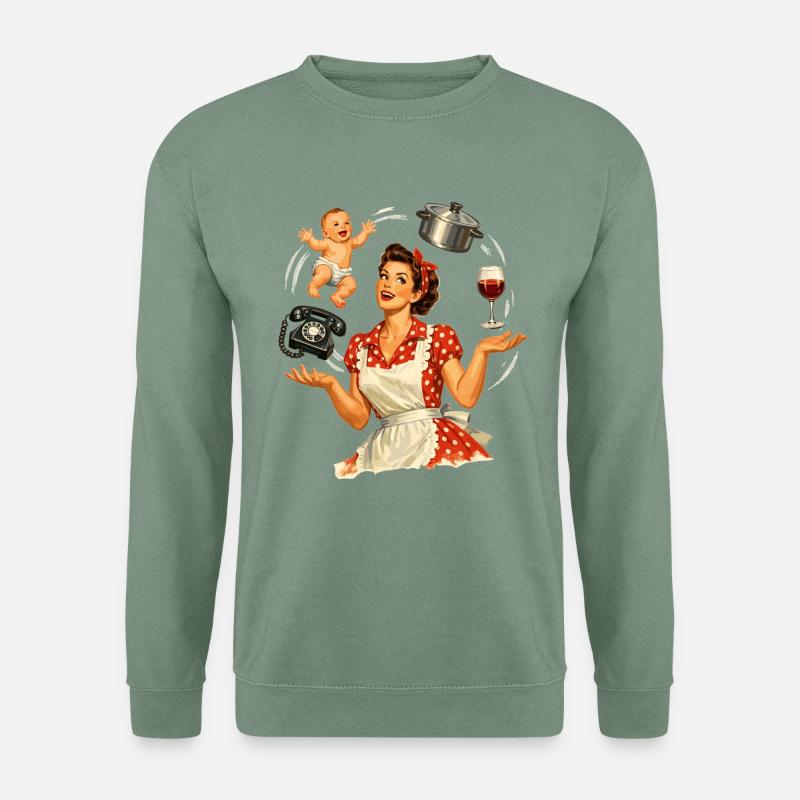 Retro Pin-Up Mom – Multitasking Illustration - Unisex Sweatshirt - steel green