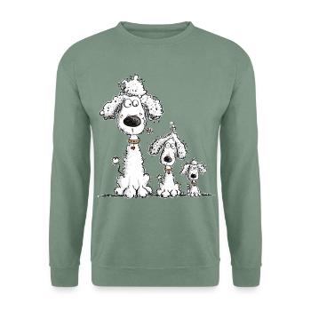 Pudel Familie Zwergpudel Königspudel Standardpud - Unisex Pullover - Graugrün - Vorne