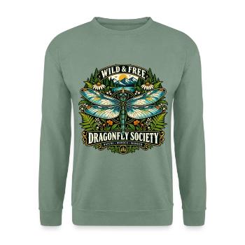Dragonfly Libelle Natur Geschenk Botanical Design - Unisex Pullover - Graugrün - Vorne