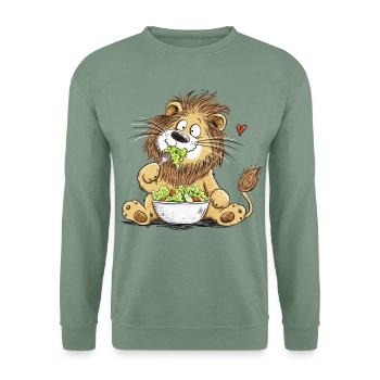 Lustiger Löwe mit Salat | Veganer Tierhumor - Unisex Pullover - Graugrün - Vorne