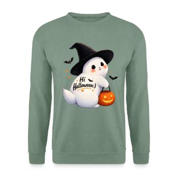 Süßes Halloween-Kaninchen mit Hexenhut - Unisex Pullover - Graugrün - Vorne