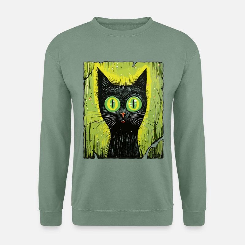 Mystischer Katzen Blick  - Unisex Pullover - Graugrün