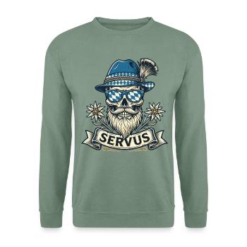 Trachtenshirt Herren Trachten T-Shirt Servus - Unisex Pullover - Graugrün - Vorne