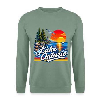 Retro Sunset Great Lakes Lake Ontario  - Unisex Pullover - Graugrün - Vorne
