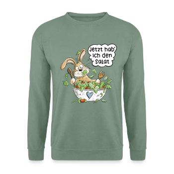 Jetzt hab ich den Salat Hase Vegetarier Wortspiel  - Unisex Pullover - Graugrün - Vorne