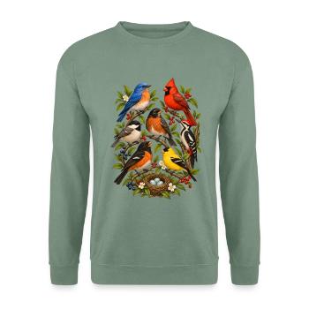 Bunte Gartenvögel Vogelbeobachtung Natur Vogellieb - Unisex Pullover - Graugrün - Vorne