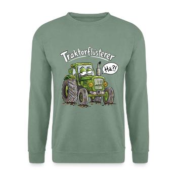 Traktorflüsterer Landwirt Trecker Bauernhof Humor - Unisex Pullover - Graugrün - Vorne