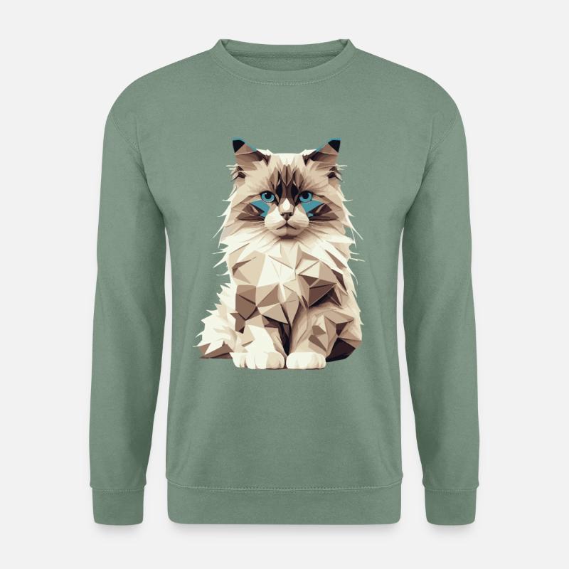 Geometric Cat – Stilvolles Katzenmotiv im Polygon  - Unisex Pullover - Graugrün