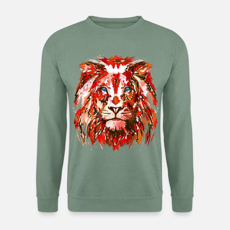 Roter Löwenkopf - Sternzeichen Löwe - Unisex Pullover - Graugrün