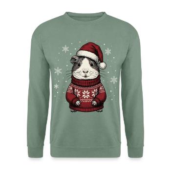 Cadeau de Noël du Père Noël cochon d’Inde, - Sweat-shirt Unisexe - vert-de-gris - Devant