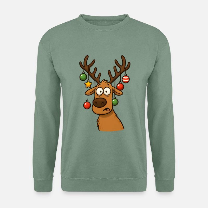 Hirsch Rudolph Frohe Weihnachten süß - Unisex Pullover - Graugrün