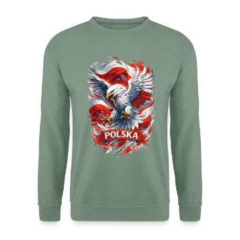 Dynamischer polnischer Adler – Stolz & Ehre - Unisex Pullover - Graugrün - Vorne
