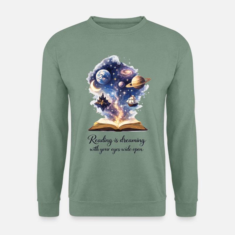 Reading is dreaming - Magisches Buch & Sterne - Unisex Pullover - Graugrün