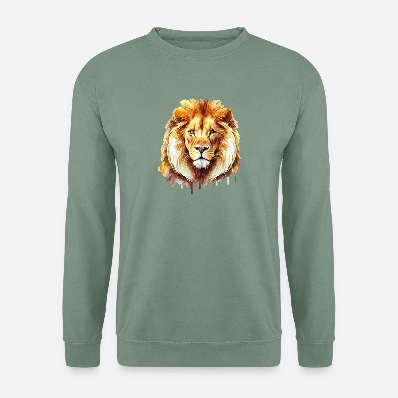 Schönes Aquarellporträt eines Löwen - Unisex Pullover - Graugrün