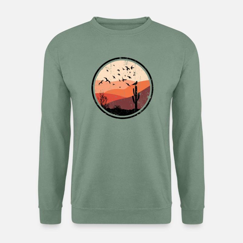 Wüste Sonnenuntergang Vögel Silhouette - Unisex Pullover - Graugrün