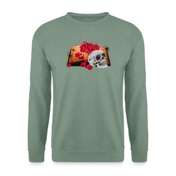 Bücher Design, Geschenkidee frau, Menschenschädel - Unisex Pullover - Graugrün - Vorne
