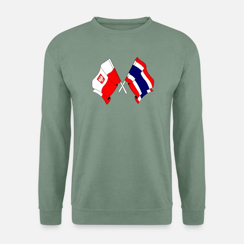 Flagge Polen, Thailand - Unisex Pullover - Graugrün