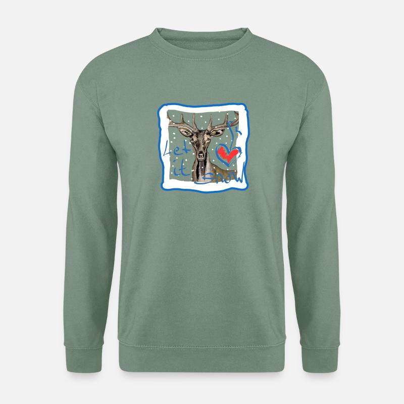 Hirschmotiv let it snow  - Unisex Pullover - Graugrün