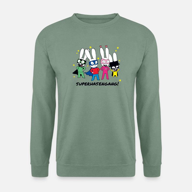 Simon Superhase Mit Seiner Superhasengang  - Unisex Pullover - Graugrün