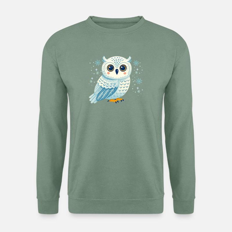 Wintereule in Schneeflocken - Unisex Pullover - Graugrün