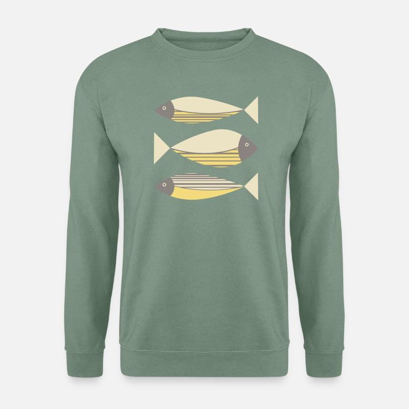 Illustrierter Grafikfisch Gelb-Grau - Unisex Pullover - Graugrün