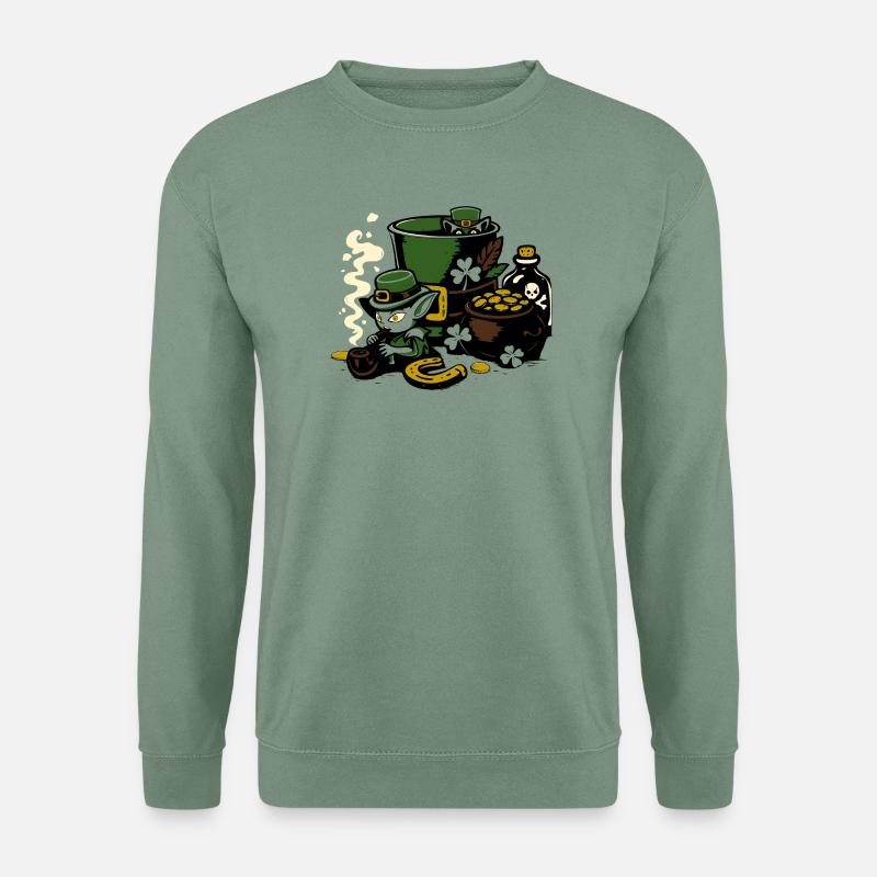 Leprechaun im Goldtopf - Unisex Pullover - Graugrün