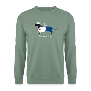 Küstenwache Nordsee Dackel mit Herz - Unisex Pullover - Graugrün - Vorne