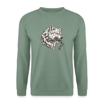 Fenrir Wolf mit gebrochenen Ketten - Unisex Pullover - Graugrün - Vorne