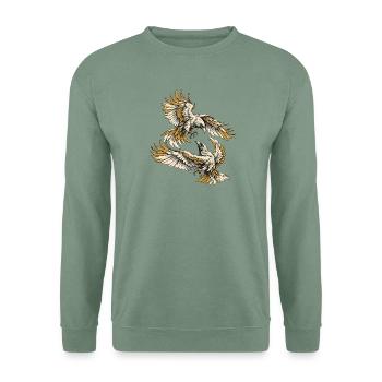 Hugin und Munin – Odins Raben im Flug - Unisex Pullover - Graugrün - Vorne