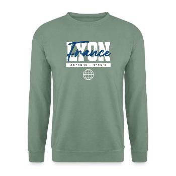Lyon Frankreich Koordinaten Reise Souvenir - Unisex Pullover - Graugrün - Vorne