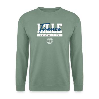 Lille Frankreich Koordinaten Reise Souvenir - Unisex Pullover - Graugrün - Vorne