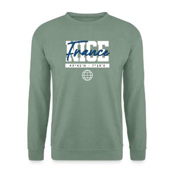 Nizza Frankreich Koordinaten Reise Souvenir - Unisex Pullover - Graugrün - Vorne