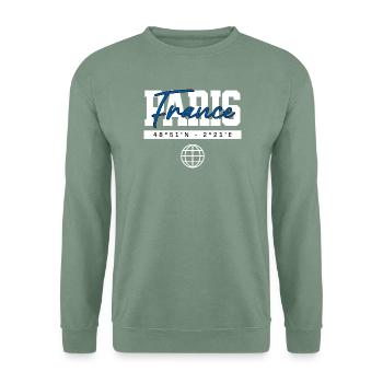 Paris Frankreich Koordinaten Reise Souvenir - Unisex Pullover - Graugrün - Vorne