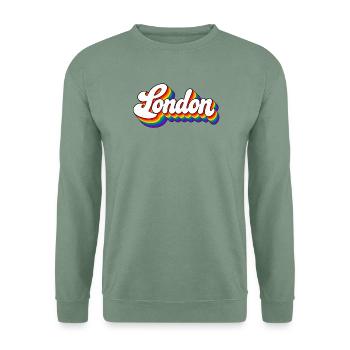 London - Regenbogen Schrift - GB - Great Britain - Unisex Pullover - Graugrün - Vorne