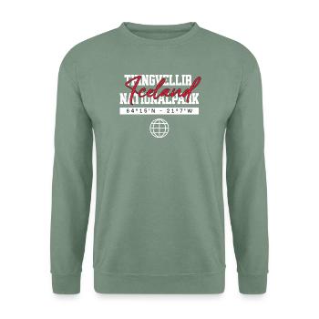 Þingvellir Nationalpark Island Koordinaten Souveni - Unisex Pullover - Graugrün - Vorne