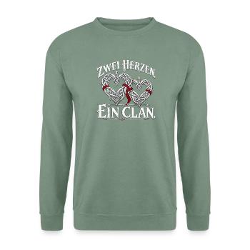 Zwei Herzen, ein Clan | Noventra - Unisex Pullover - Graugrün - Vorne