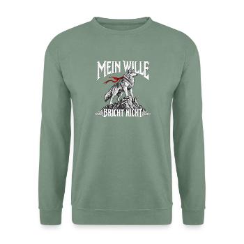Wolf – Mein Wille bricht nicht | Noventra - Unisex Pullover - Graugrün - Vorne