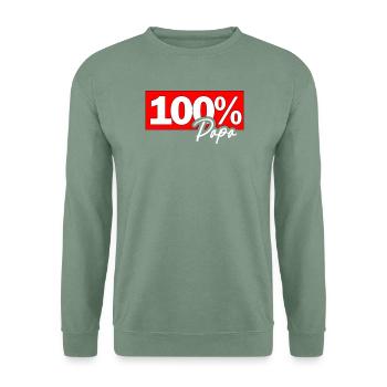 100% Papa Typo Grafik - Unisex Pullover - Graugrün - Vorne
