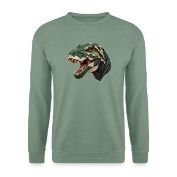 Zerrissener Origami T-Rex – Realistischer Dinosaurier - Unisex Pullover - Graugrün - Vorne