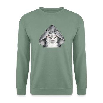 Schüchterner Hai, der seine Augen verbirgt Tierhumor - Unisex Pullover - Graugrün - Vorne