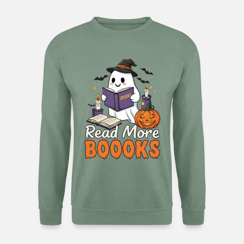 Ghost - Read More Boooks - Halloween - Unisex Pullover - Graugrün
