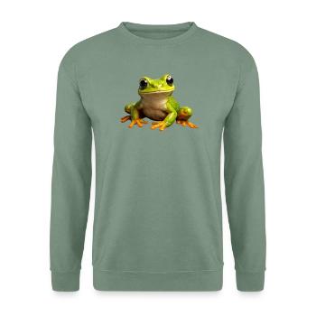 Froschgrüner PopArt Frosch - Unisex Pullover - Graugrün - Vorne