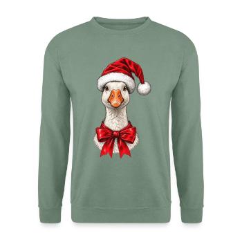 Weihnachtsgans – weiße Gans mit Weihnachtsmütze - Unisex Pullover - Graugrün - Vorne