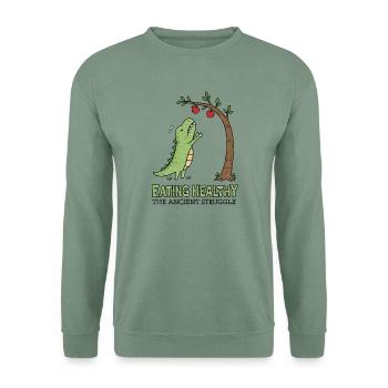 Gesunde Ernährung – Der uralte Kampf - Unisex Pullover - Graugrün - Vorne